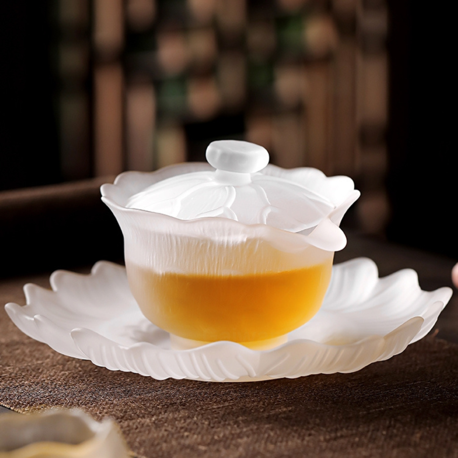 Gaiwan aus Milchglas – Wolkendesign, 170 ml, handgefertigt, Liuli-Teezeremonie