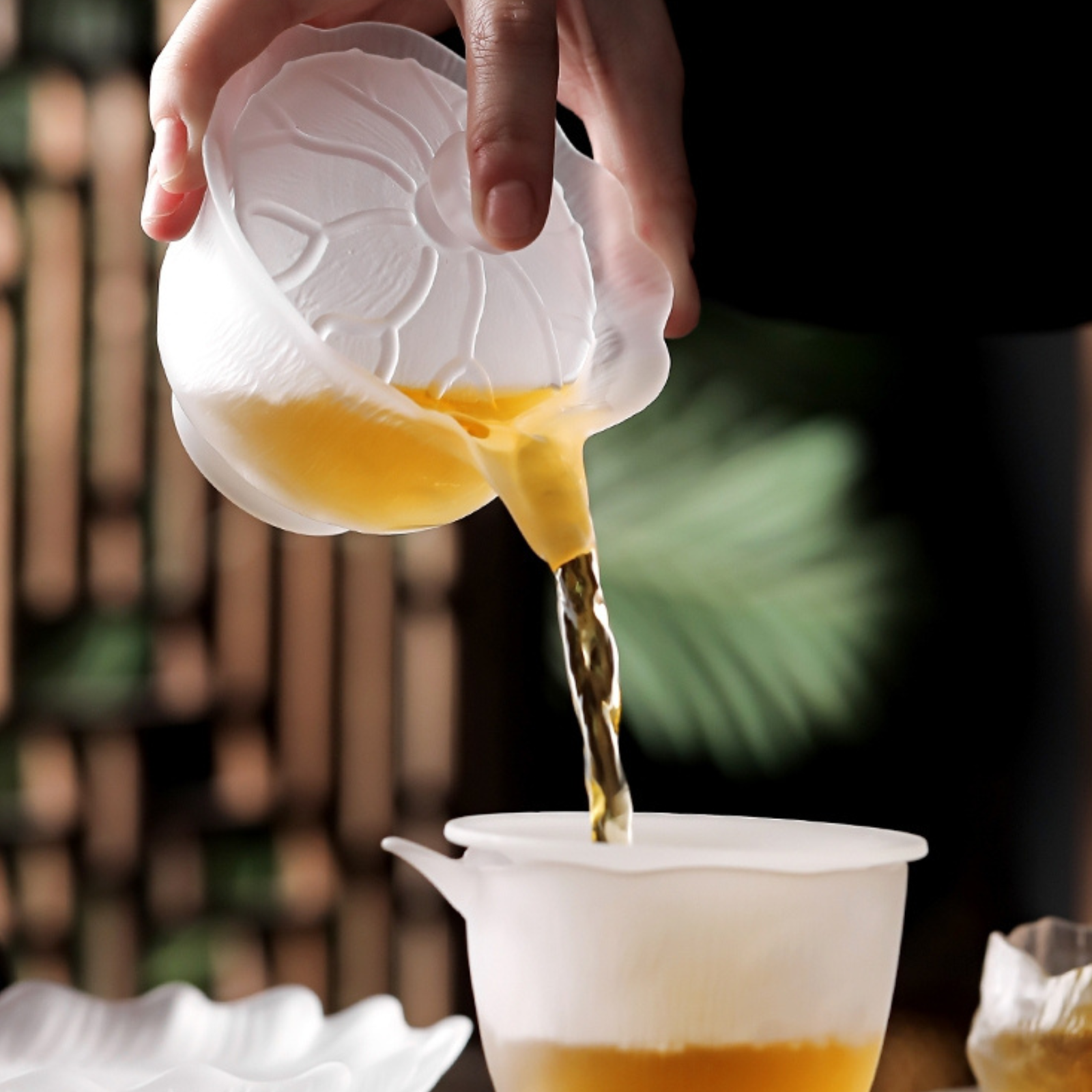 Gaiwan aus Milchglas – Wolkendesign, 170 ml, handgefertigt, Liuli-Teezeremonie