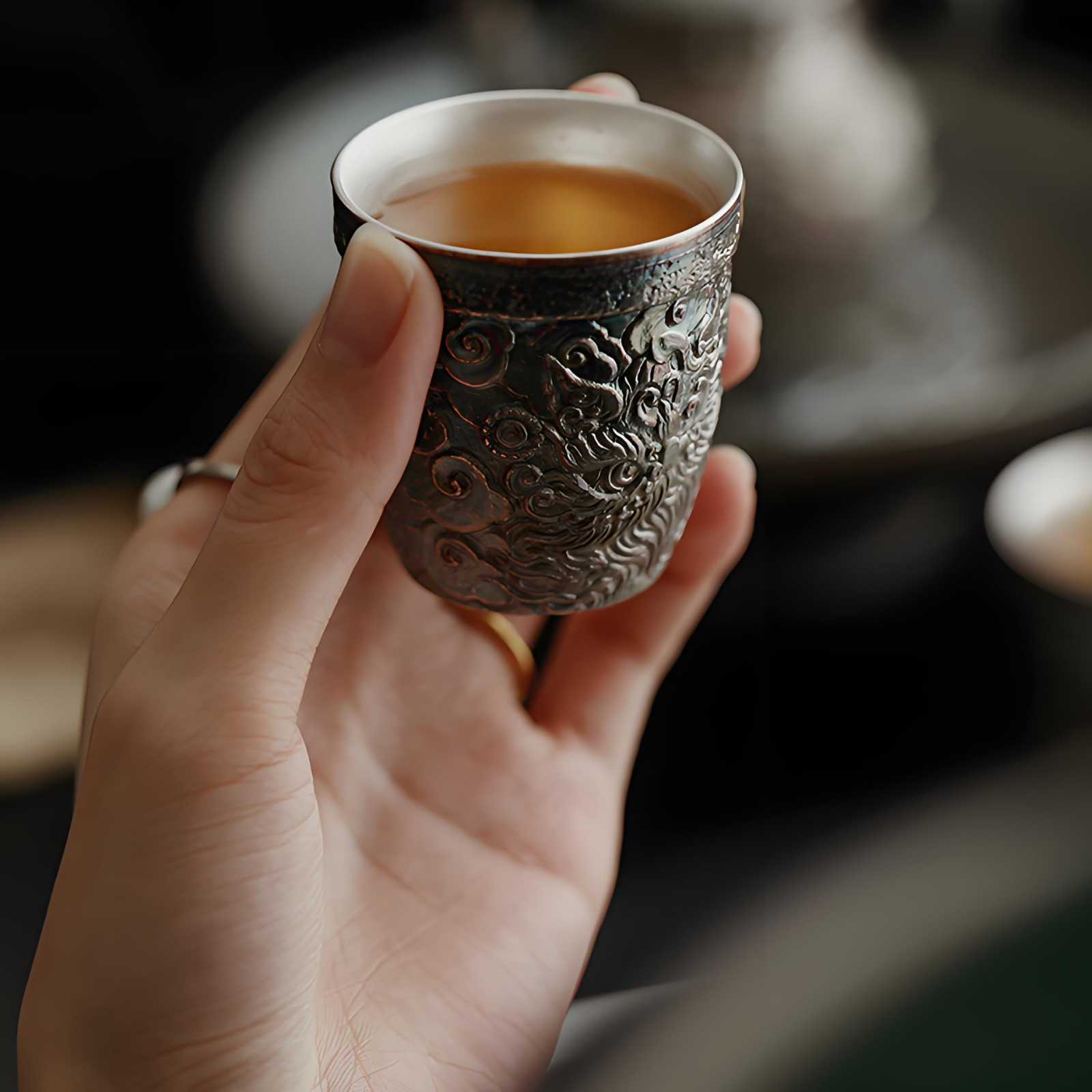 Verbotene Stadt, Silber-eingelegtes Drachen-Phönix-Xi-Shi-Teekannen-Geschenkset | 200 ml, Blau-Weiß-Ware