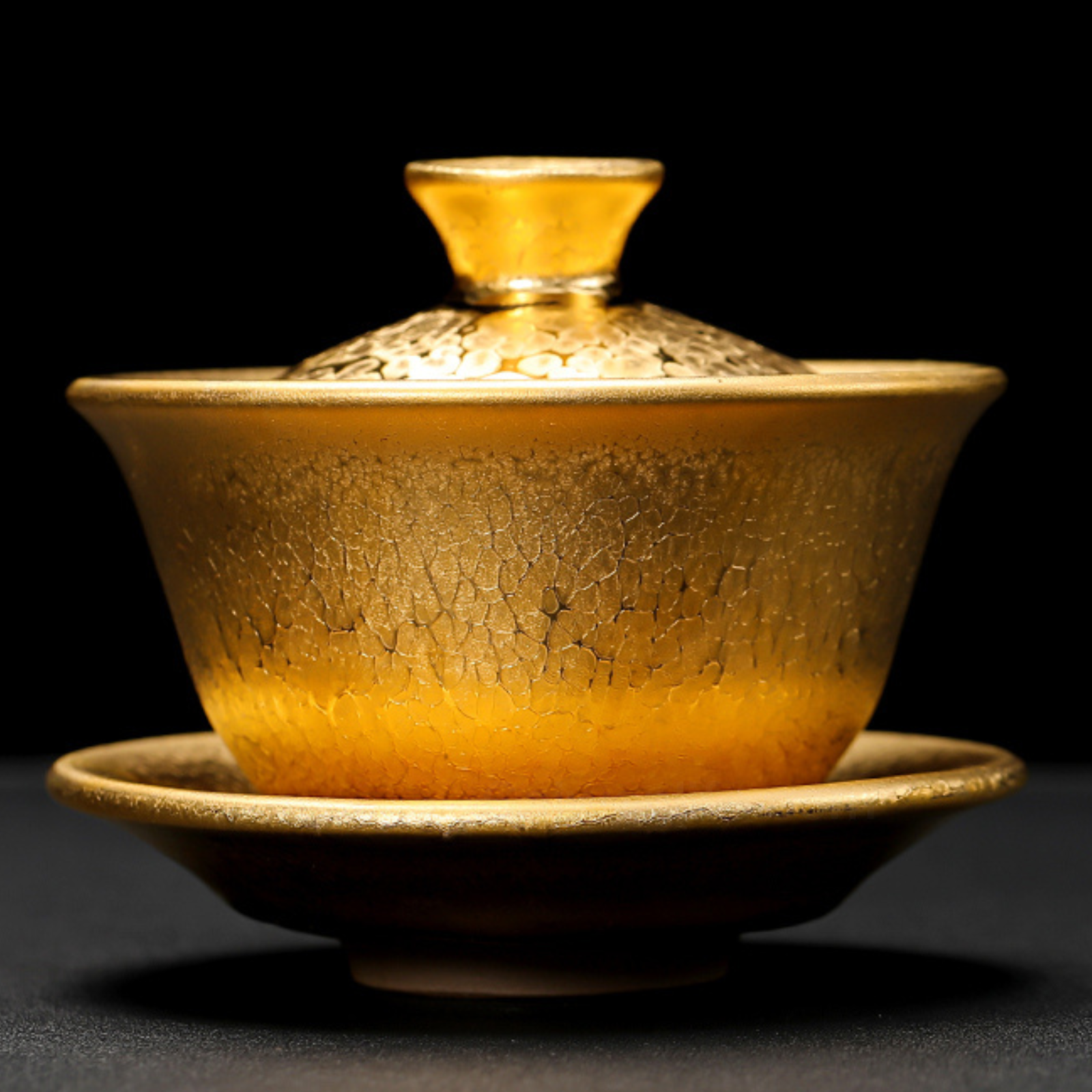 Vergoldeter Jian Zhan Öltropfen-Gaiwan – 180 ml handgefertigte Keramikteekanne, Retro-Luxusdesign