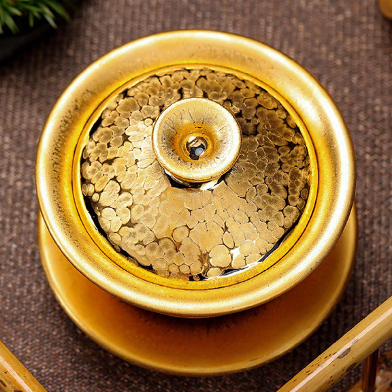 Vergoldeter Jian Zhan Öltropfen-Gaiwan – 180 ml handgefertigte Keramikteekanne, Retro-Luxusdesign