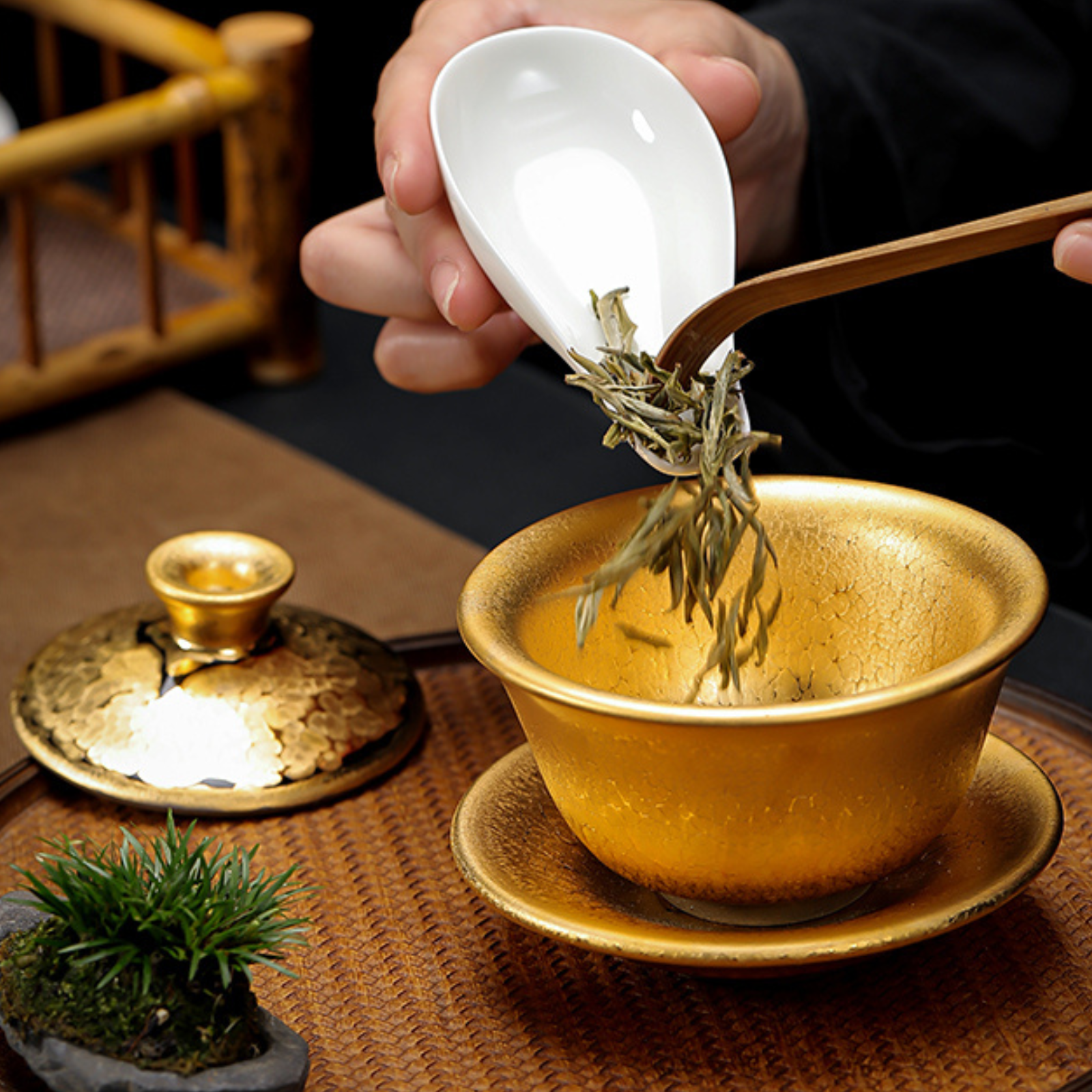 Vergoldeter Jian Zhan Öltropfen-Gaiwan – 180 ml handgefertigte Keramikteekanne, Retro-Luxusdesign