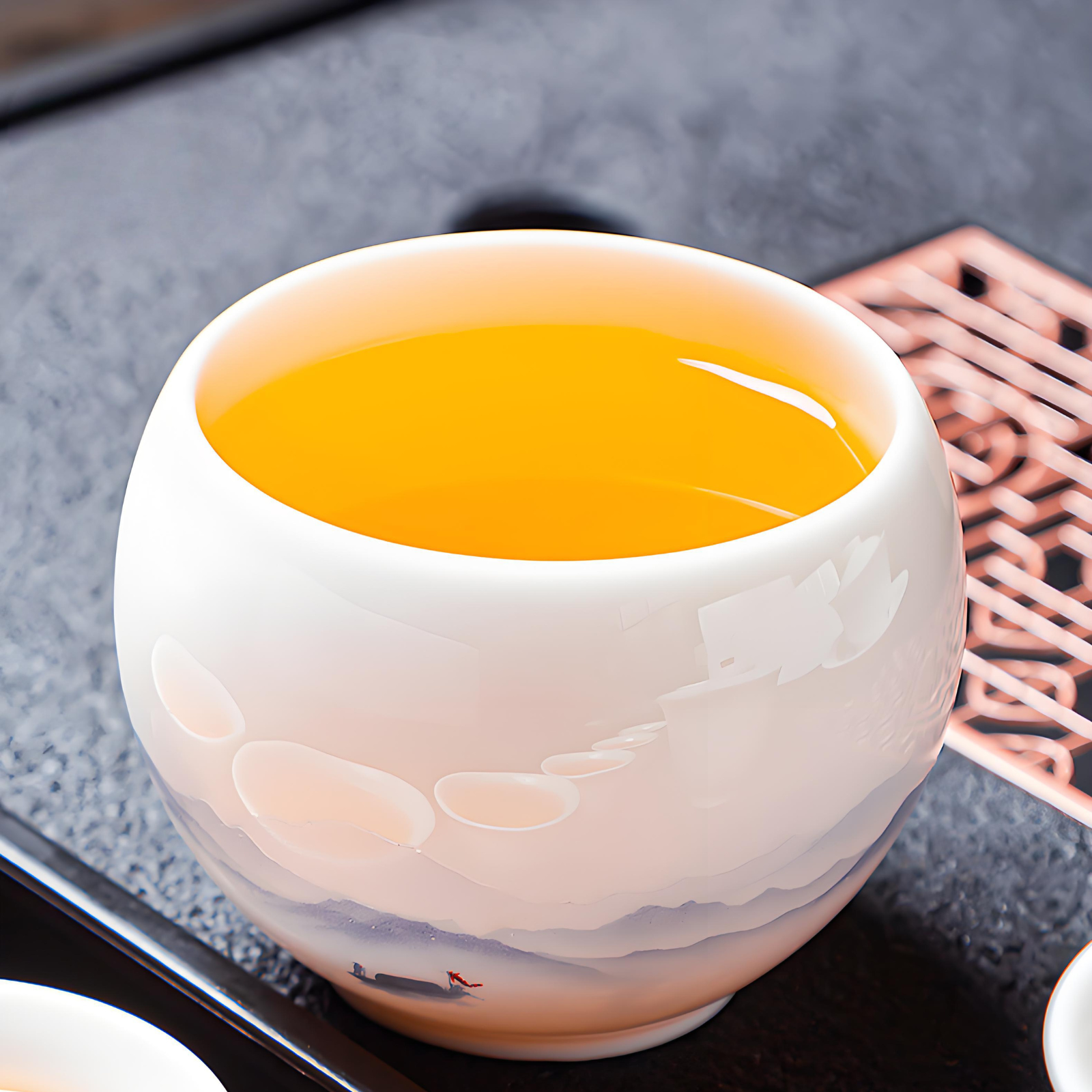 White porcelain 16-piece Chinese tea set - ink style hand-painted ceramic tea tray and lid set
