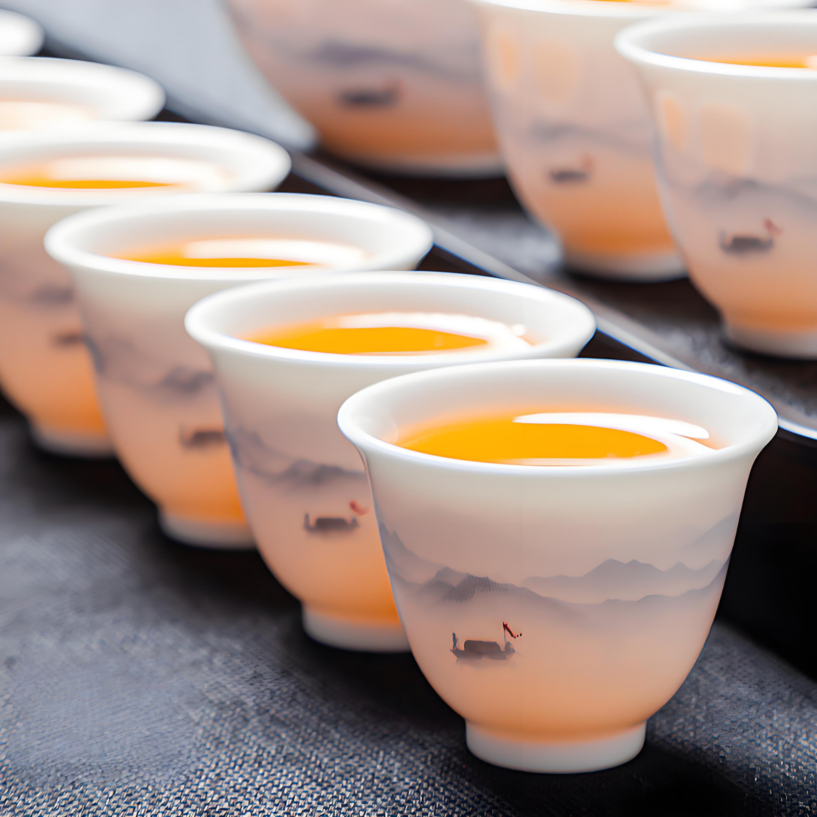 White porcelain 16-piece Chinese tea set - ink style hand-painted ceramic tea tray and lid set