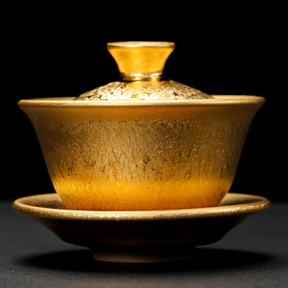 Vergoldeter Jian Zhan Öltropfen-Gaiwan – 180 ml handgefertigte Keramikteekanne, Retro-Luxusdesign